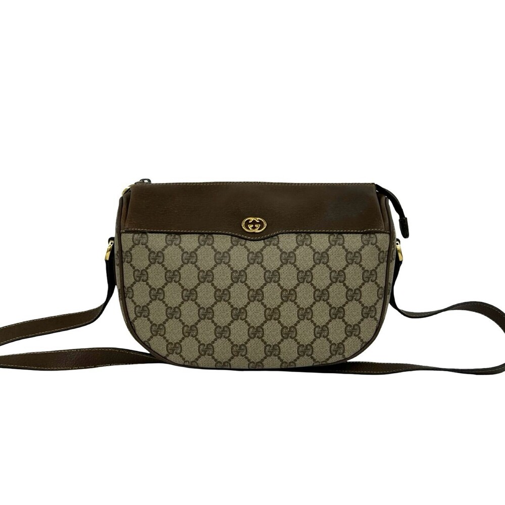 GUCCI Vintage GG Logo Leather Shoulder Bag/Pouch/Sacoche (Brown, 32649)